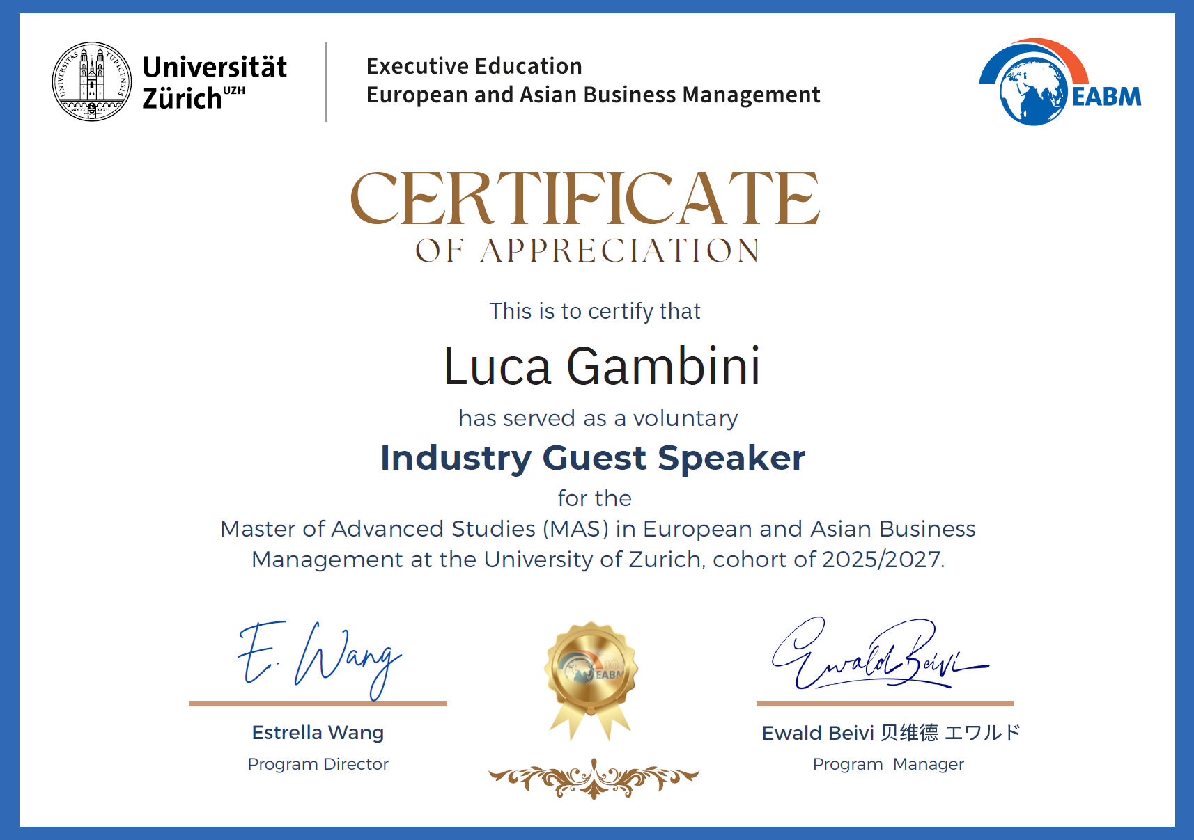 EABM Certificate of Appreciation