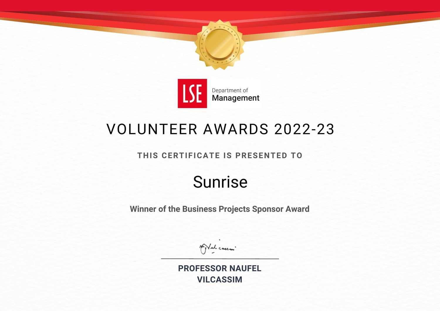 LSE Business Projects Sponsor Award