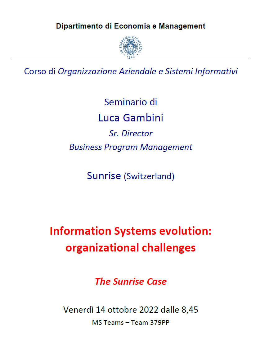 University of Pisa - Organization and Information Systems Seminar