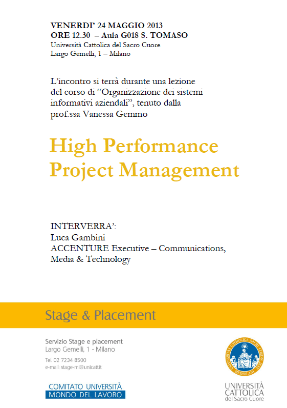 Università Cattolica - High Performance Project Management