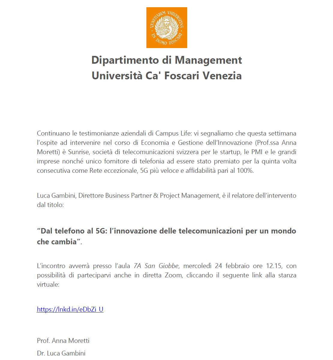 Ca' Foscari University Venice - 5G Innovation Seminar